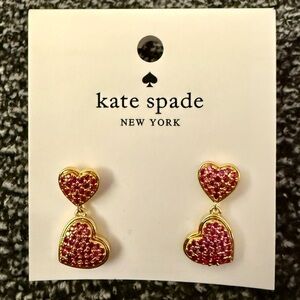 Authentic kate spade New York Deep Pink Crystal Heart Drop Earrings